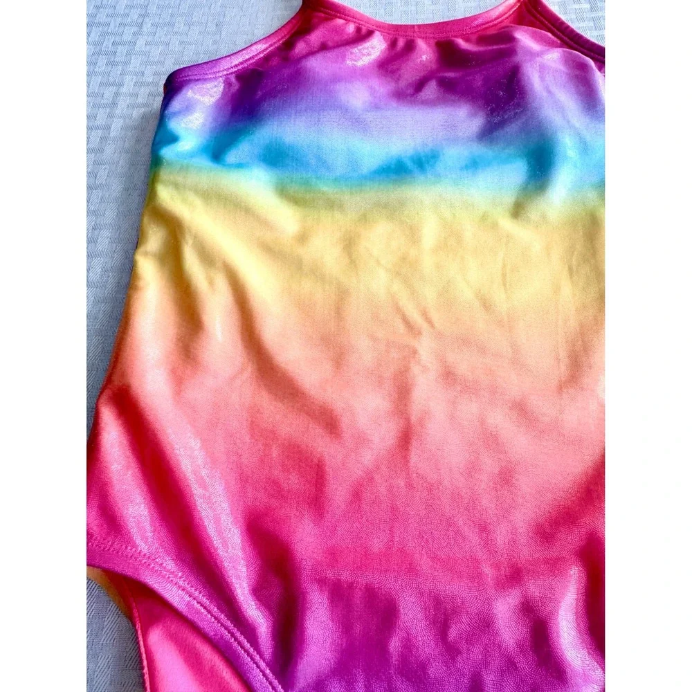Sugar & Jade Girls Rainbow Ombre Metallic Shimmer One Piece Swimsuit Size 12/14